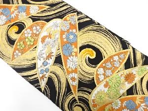 アンティーク　渦巻に松竹梅・菊・撫子模様織り出し袋帯（着用可）